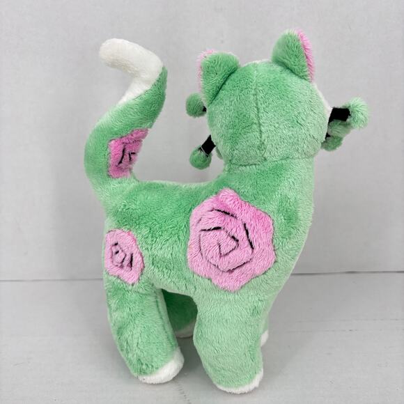 Whimsy Clay Cat Plush Green Pink Flowers Amy Lacombe Lil Flora 8.5 Inch - Picture 4 of 9